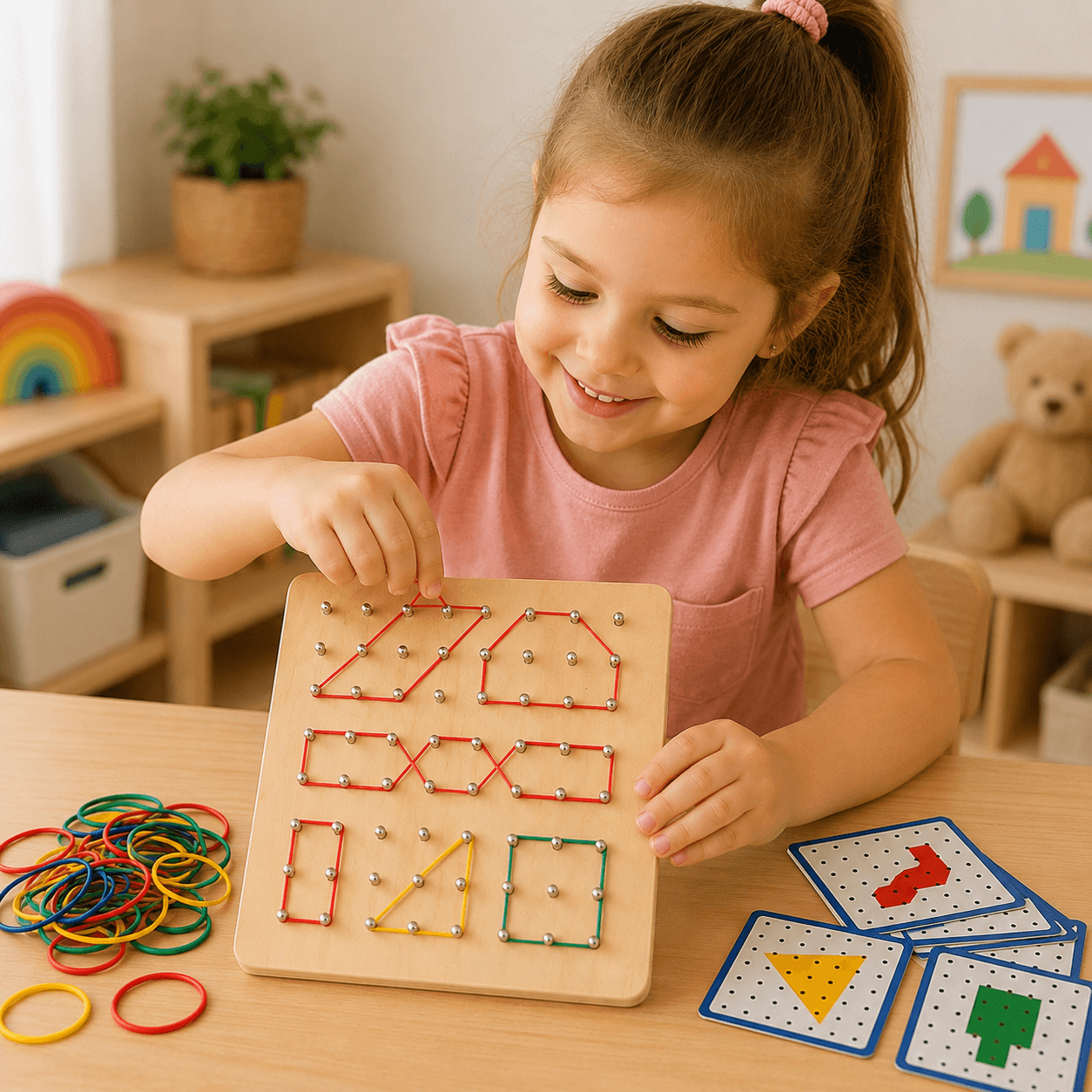 Figlo - Drewniany Geoboard z Gumkami i Kartami Wzorów 3+