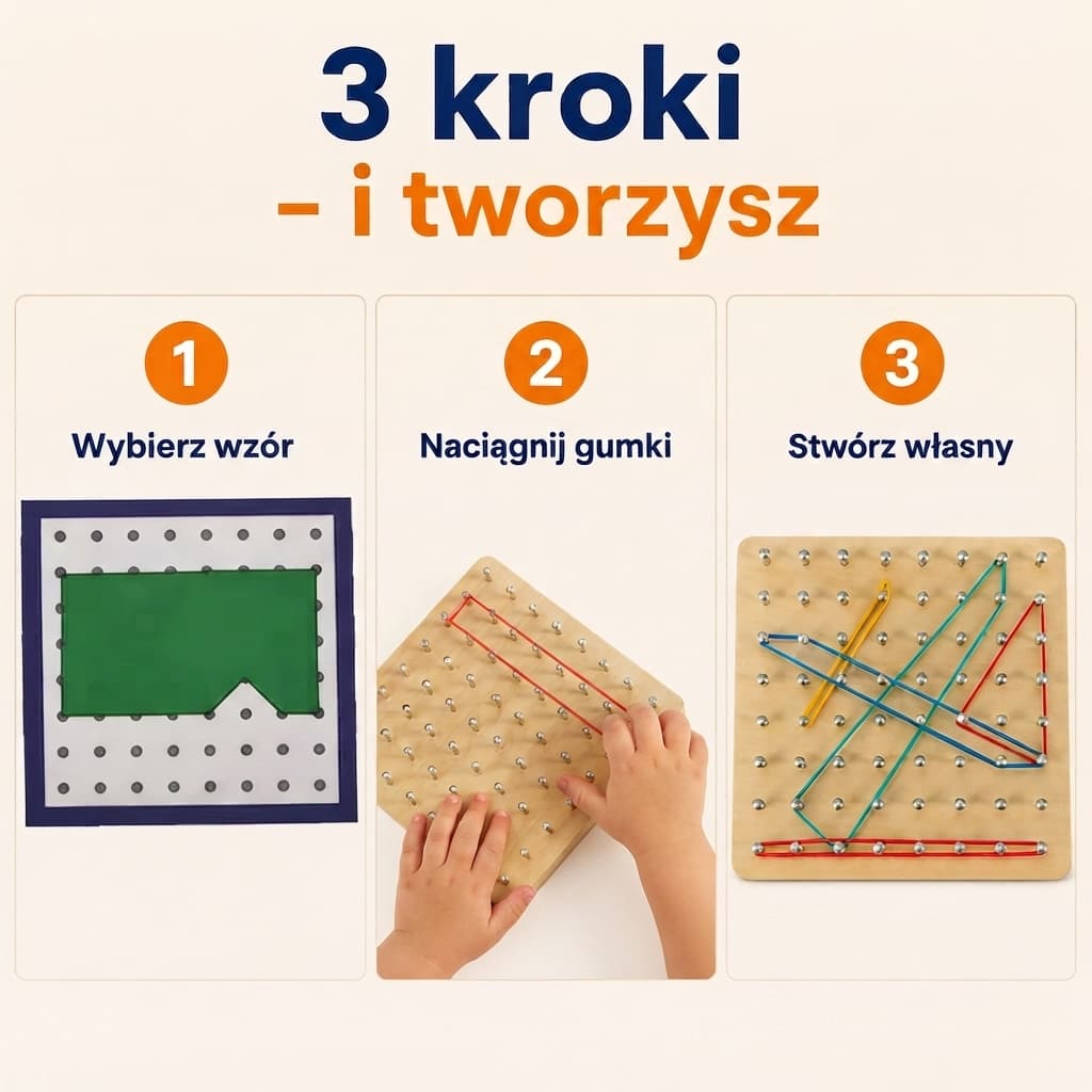 Figlo - Drewniany Geoboard z Gumkami i Kartami Wzorów 3+