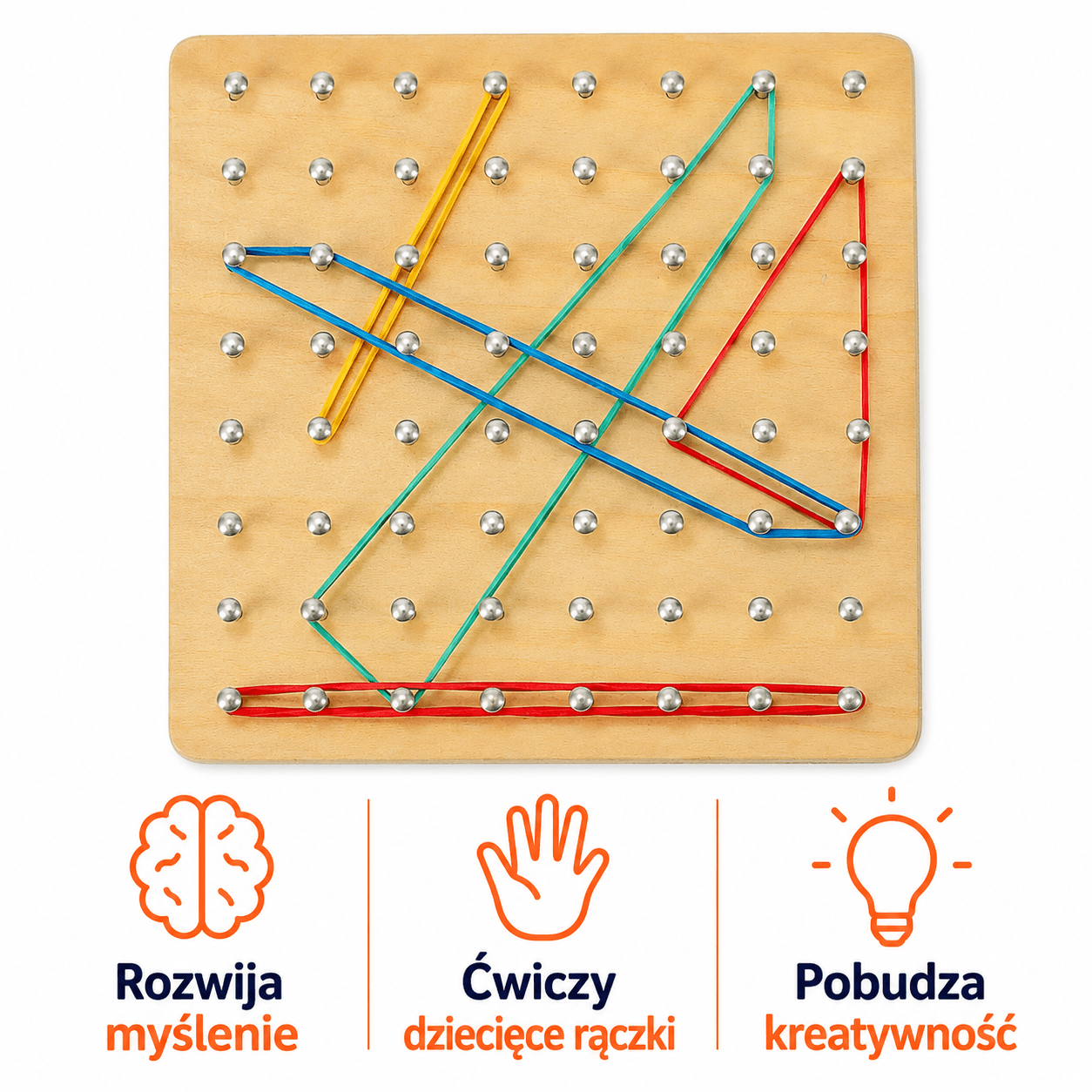 Figlo - Drewniany Geoboard z Gumkami i Kartami Wzorów 3+