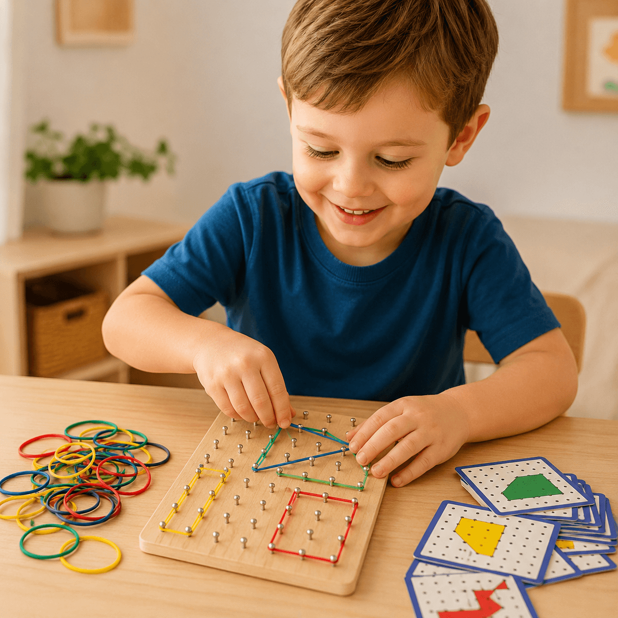 Figlo - Drewniany Geoboard z Gumkami i Kartami Wzorów 3+