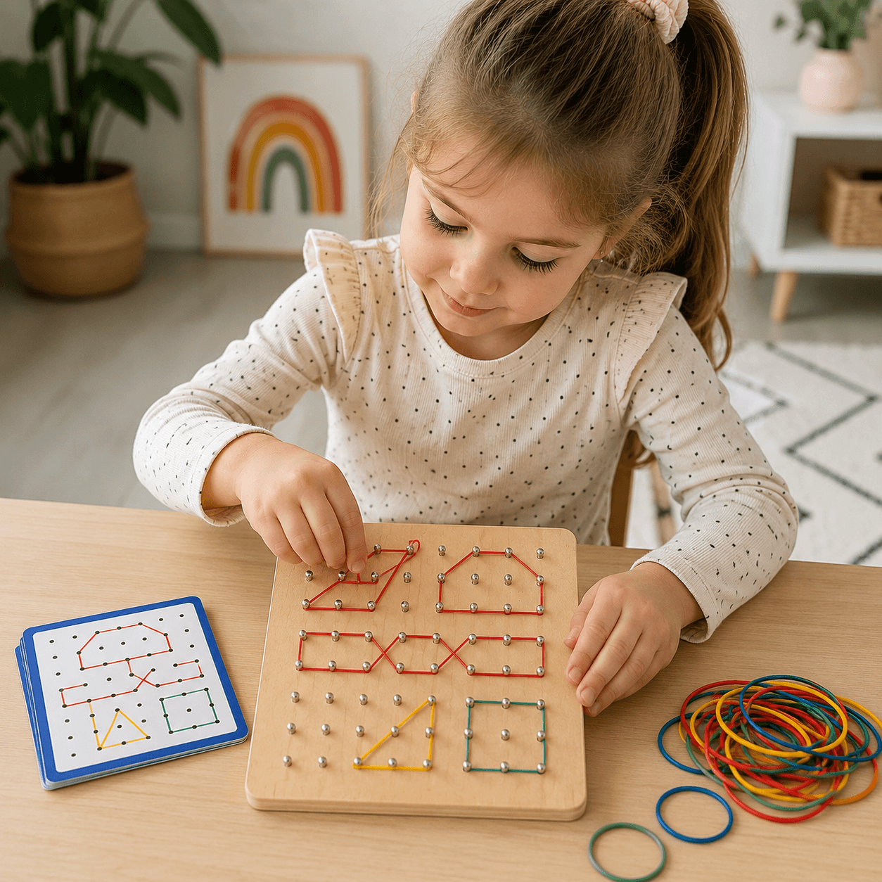 Figlo - Drewniany Geoboard z Gumkami i Kartami Wzorów 3+