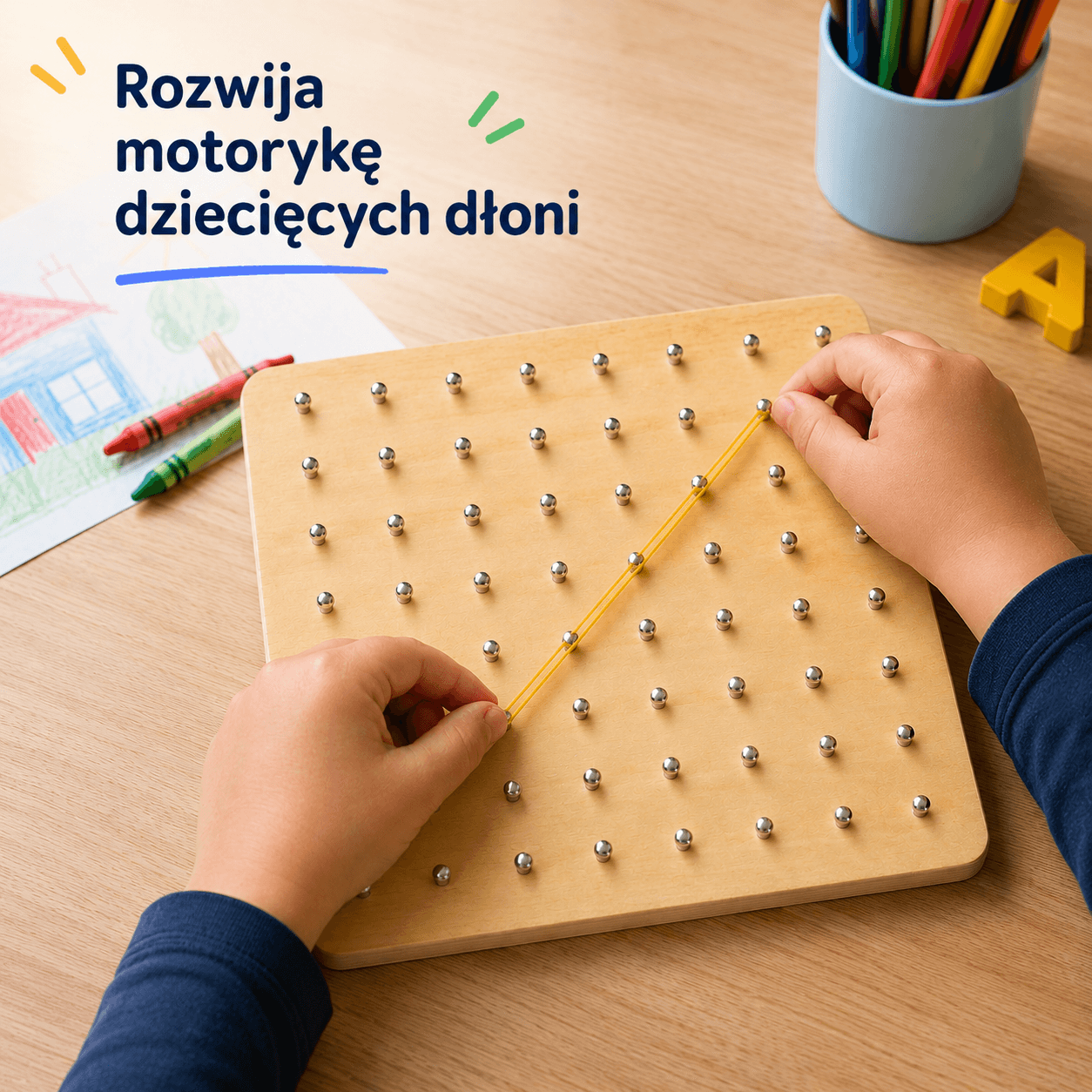 Figlo - Drewniany Geoboard z Gumkami i Kartami Wzorów 3+